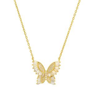Gold/Silver Diamond Baguette Butterfly Necklace
